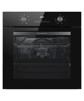 Духовой шкаф Kuppersberg HO 606 Black, High-Tech, 78 л, поворотное управление, дисплей, таймер, 6 режимов, макс. температура 310 градусов, телескопические направляющие (на 1 уровень), цвет черный, цвет фурнитуры черный
