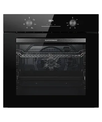 Духовой шкаф Kuppersberg HO 606 P Black, High-Tech, 78 л, поворотное управление, утапливаемые переключатели, дисплей, таймер, 6 режимов, макс. температура 310 градусов, телескопические направляющие (на 1 уровень), цвет черный, цвет фурнитуры черный
