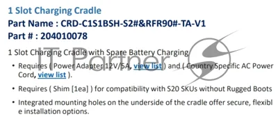 Однослотовый кредл Bluebird ASSY: 1 Slot Charge Only Cradle RFID_S20, Requires Power Adapter 12V/5A and AC Power Cord (CRD-C1S1BSH-S2* & RFR90*)