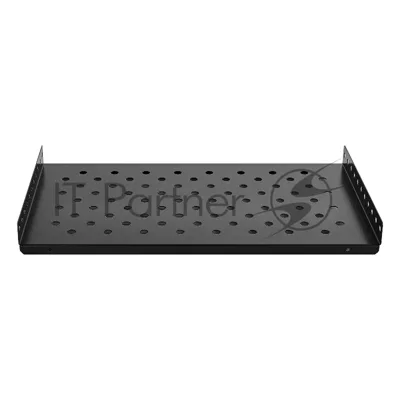 Полка стационарная 19" ExeGate ECSF-WM600-B (перфорированная, глубина 300мм, крепление 19" 1U, для настенных шкафов глубиной до 600мм, нагрузка до 50кг, цвет черный RAL 9004)