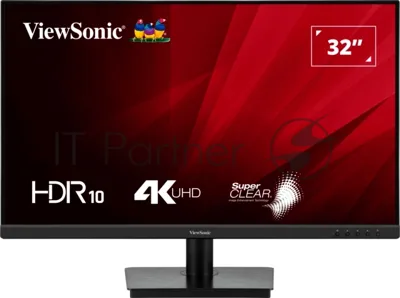 Монитор 32" ViewSonic VA3208-4K-HD VA 3840x2160, 60 Гц, 4 мс, 16:9, 300 кд/м², 2×HDMI 2.0, DP 1.4, 3.5 Jack, HDR10, черный
