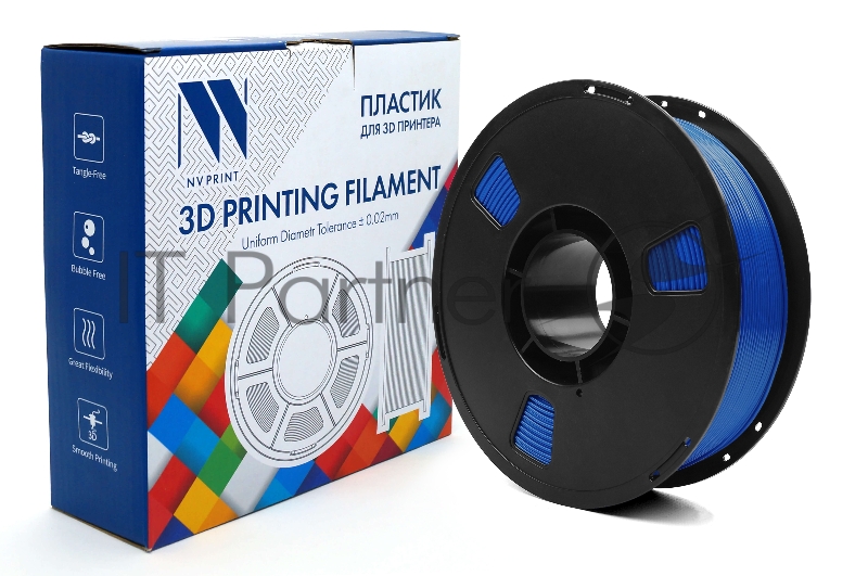 Филамент NV PRINT TPU Silk Blue для 3D печати диаметр 1.75мм 330 метров масса 1 кг