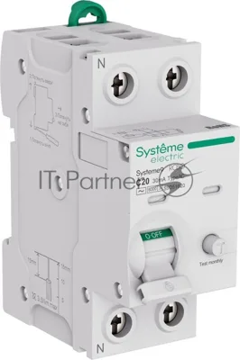 Автоматический выключатель дифф. тока (АВДТ) Systeme Electric S9D51620 Systeme9 1P+N C 20A 6kA 30мА Тип-AC 230В