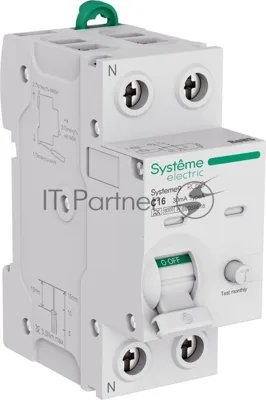 Автоматический выключатель дифф. тока (АВДТ) Systeme Electric S9D56616 Systeme9 1P+N C 16A 6kA 30мА Тип-A 230В