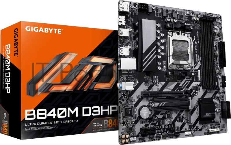 Материнская плата Gigabyte B840M D3HP, AM5, AMD B840, 4xDDR5, 4xSATA, 2xM.2, 1xPCIe 4.0 x16, 1xPCIe x1, 1xHDMI, 2xDP, 1x1Gb LAN, 1xUSB-C 5Gbps, 1xUSB-A 5Gbps, 1xUSB-A 10Gbps, 3xUSB-A 2.0, 3x3.5 мм, 7.1, mATX