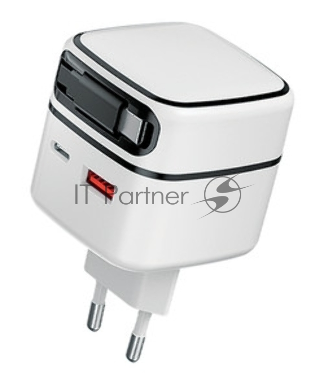 Сетевое зарядное устройство Qumo Energy PD 35Вт (Charger 0092), USB-A QC4 + 2 USB Type-C PD (один встр,кабель), цвет белый