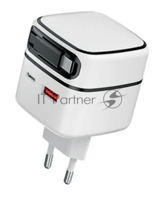 Сетевое зарядное устройство Qumo Energy PD 35Вт (Charger 0092), USB-A QC4 + 2 USB Type-C PD (один встр,кабель), цвет белый