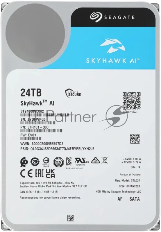 Жесткий диск HDD Seagate SkyHawk AI 24Tb 7200rpm SATA 512Mb 3.5"