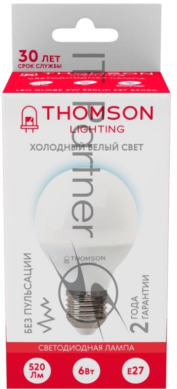 Лампа светодиодная Thomson TH-B2318 6Вт цок.:E27 шар 220B св.свеч.бел.хол. Globe (упак.:1шт)