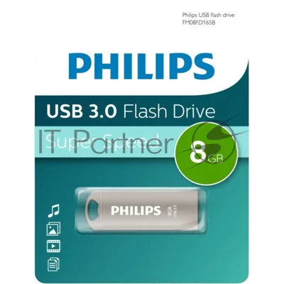 Флешка USB PHILIPS IRON (FM08FD165B/97), 8GB, USB 3.0, R/W 70/25, серебристый
