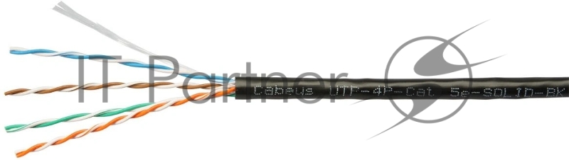 Кабель витая пара U/UTP 5e кат. 4 пары Cabeus UTP-4P-Cat.5e-SOLID-BK 24AWG (0.51 мм), медь, одножильный (solid), внутренний, PVC, нг(A)-LS, чёрный, уп/