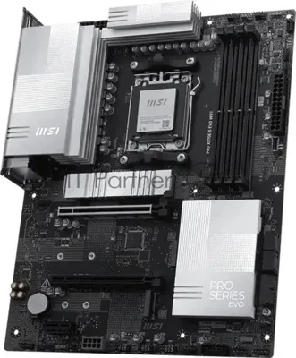 Материнская плата MSI PRO X870E-S EVO WIFI, AM5, AMD X870E, 4xDDR5 (до 256 ГБ), 4xSATA, 3xM.2 (1xPCIe 5.0, 2xPCIe 4.0), 1xPCIe 5.0 x16, 1xPCIe 4.0 x16, 1xPCIe x1, 1xHDMI, 1x5Gb LAN, Wi-Fi 7, Bluetooth 5.4, 1xUSB-C 40Gbps (USB4), 1xUSB-C 20Gbps, 2xUSB-A 10Gbps, 2xUSB-A 5Gbps, 4xUSB-A 2.0, 3x3.5 мм, 7.1, чёрный, ATX