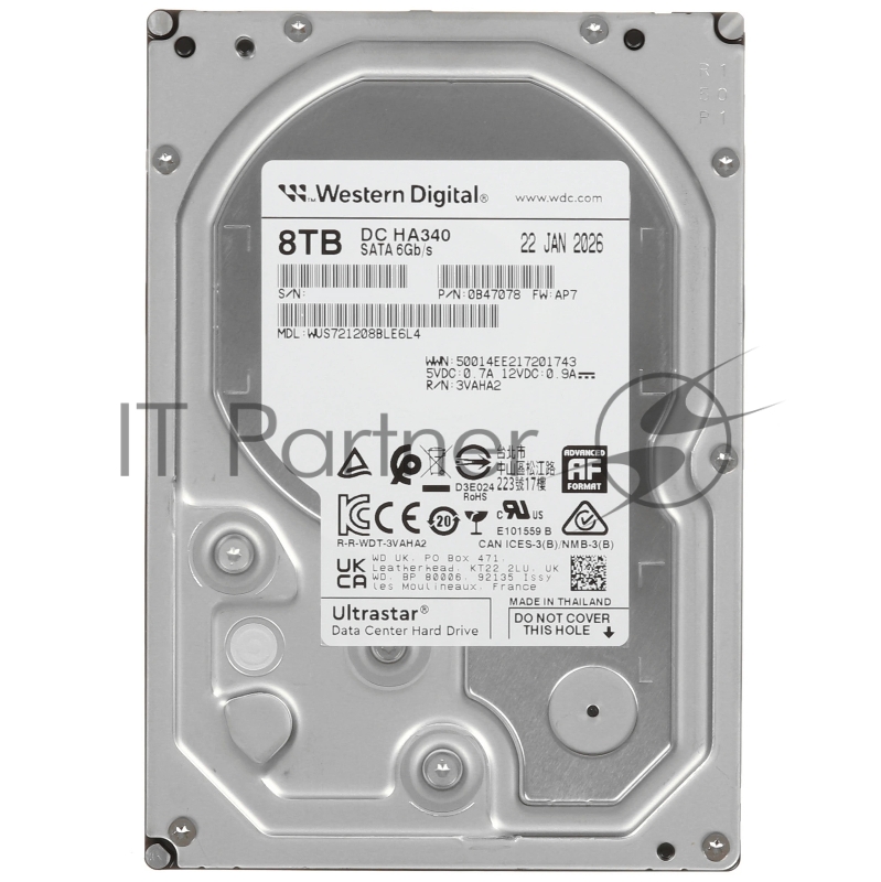 Жесткий диск серверный Western Digital 3.5" 8TB WD (WUS721208BLE6L4) SATA 6Gb/s, 7200rpm, 256MB 0B47078