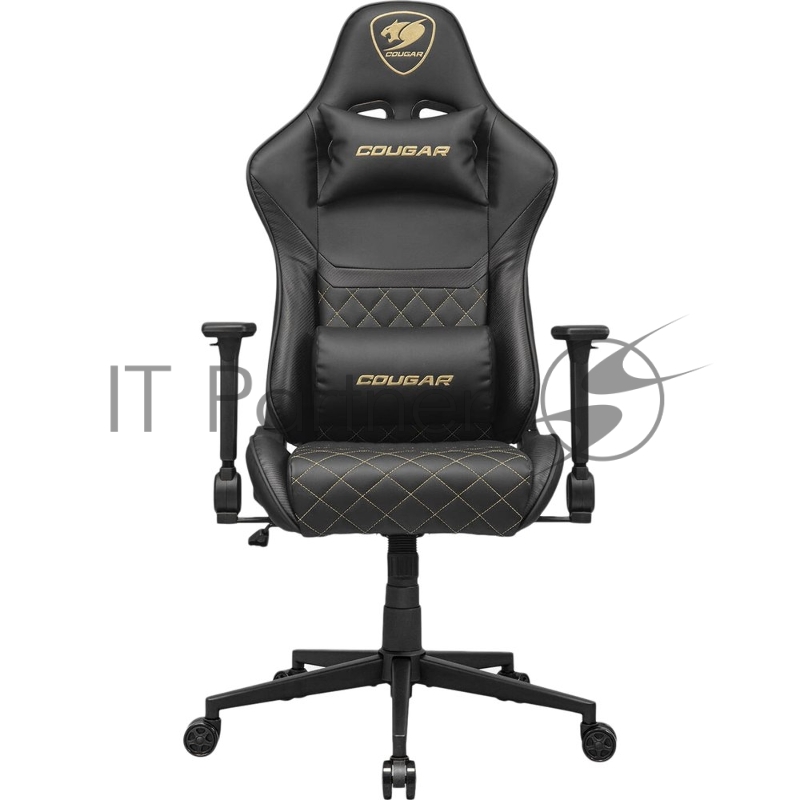 Кресло Cougar Armor One V2 Gold чёрный, экокожа, 120 кг, подголовник, регулируемые подлокотники, механизм качания
