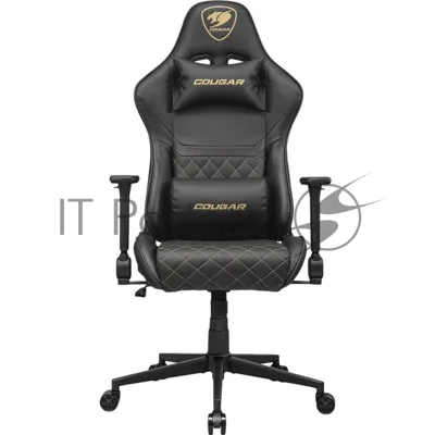 Кресло Cougar Armor One V2 Gold чёрный, экокожа, 120 кг, подголовник, регулируемые подлокотники, механизм качания