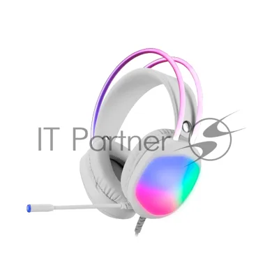 Гарнитура Marvo HG8959 Lumi 40 белый, проводная, 2×3.5 мм, микрофон с отключением, RGB-подсветка