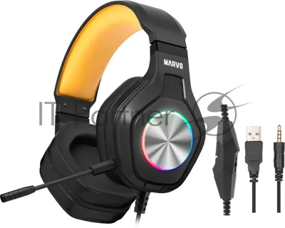 Гарнитура MARVO HG9084 Pulz 80 чёрный, проводная, USB, подсветка