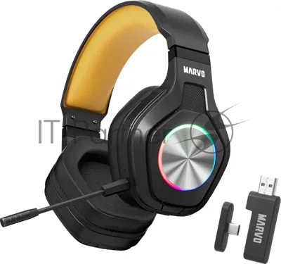Гарнитура MARVO HG9084W Pulz 80W чёрный, беспроводная + проводная, радиоканал, до 50 ч, подсветка, совместимость с PS5, Xbox