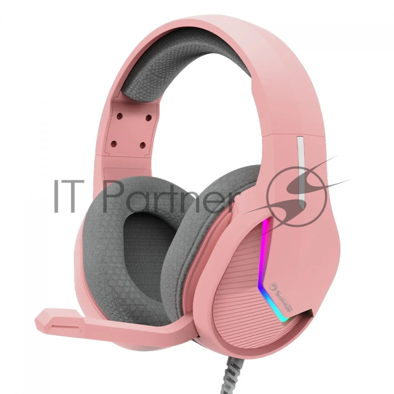 Гарнитура Marvo H8618 Tactic 40 розовый, проводная, USB, микрофон с шумоподавлением, RGB-подсветка