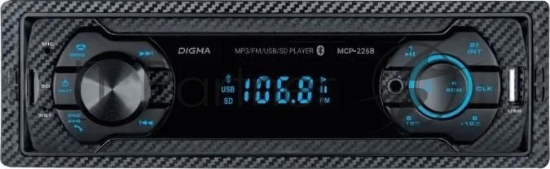 Автомагнитола Digma MCP-226B, 1 DIN, USB Type-A, AUX