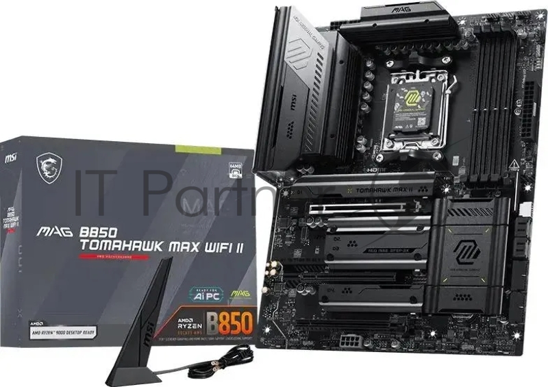 Материнская плата MSI MAG B850 TOMAHAWK MAX WIFI II, AM5, AMD B850, 4xDDR5, 4xSATA, 4xM.2, 1xPCIe 5.0 x16, 1xPCIe 4.0 x16, 1xPCIe 3.0 x16, 1xHDMI, 1xDP, 1x5Gb LAN, Wi-Fi 7, Bluetooth 5.4, 3xUSB-C 10Gbps, 2xUSB-A 10Gbps, 1xUSB-A 5Gbps, 4xUSB-A 2.0, 3x3.5 мм + S/PDIF оптический, 7.1, чёрный, ATX