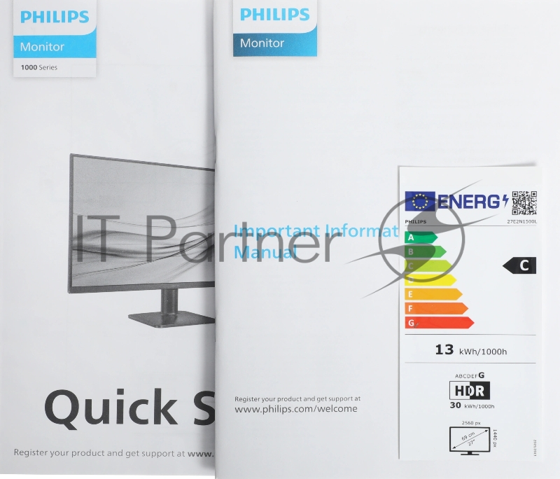 Монитор 27" Philips 27E2N1500L черный IPS LED 16:9 HDMI матовая 1000:1 300cd 178гр/178гр 2560x1440 75Hz DP Quad HD 2K (1440p) 3.19кг