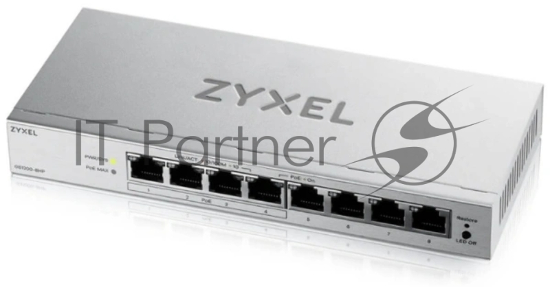 Коммутатор ZYXEL GS1200-8HPV3-EU0101F, 8×1 Гбит/с, 4×PoE+, 68 Вт, управляемый