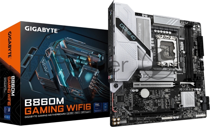 Материнская плата Gigabyte B860M GAMING WIFI6, LGA 1851, Intel B860, 2xDDR5, 4xSATA, 2xM.2, 1xPCIe 5.0 x16, 1xPCIe 4.0 x16, 1xHDMI, 1xDP, 1x2.5Gb LAN, Wi-Fi 6, Bluetooth 5.3, 3xUSB-A 5Gbps, 3xUSB-A 2.0, 1xPS/2, 3x3.5 мм, 7.1, mATX