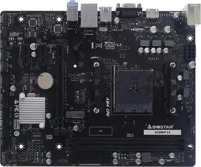 Материнская плата Biostar A520MHP 2.0, AM4, AMD A520, 2xDDR4, 4xSATA, 1xM.2, 1xPCIe 3.0 x16, 2xPCIe 3.0 x1, 1xVGA, 1xHDMI, 1x1Gb LAN, 2xUSB-A 5Gbps, 4xUSB-A 2.0, 3x3.5 мм, 7.1, mATX