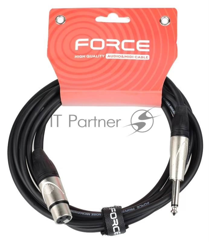 Кабель микрофонный FORCE FMC-03/31/4" TS Jack (M) - XLR (F), высококачественный небалансный, малошумящий с проводниками из безкислородной меди OFC, диаметр 6 мм, профессиональные металлические разъемы, длина 3 м, цвет черный
