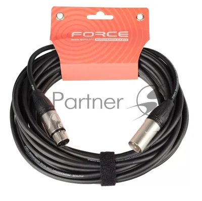 Кабель микрофонный FORCE FMC-05/10XLR (M) - XLR (F), высококачественный балансный, малошумящий с проводниками из безкислородной меди OFC, диаметр 6 мм, профессиональные металлические разъемы, длина 10 м, цвет черный