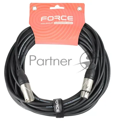 Кабель микрофонный FORCE FMC-05/15XLR (M) - XLR (F), высококачественный балансный, малошумящий с проводниками из безкислородной меди OFC, диаметр 6 мм, профессиональные металлические разъемы, длина 15 м, цвет черный