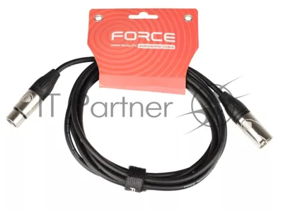 Кабель микрофонный FORCE FMC-05/3XLR (M) - XLR (F), высококачественный балансный, малошумящий с проводниками из безкислородной меди OFC, диаметр 6 мм, профессиональные металлические разъемы, длина 3 м, цвет черный