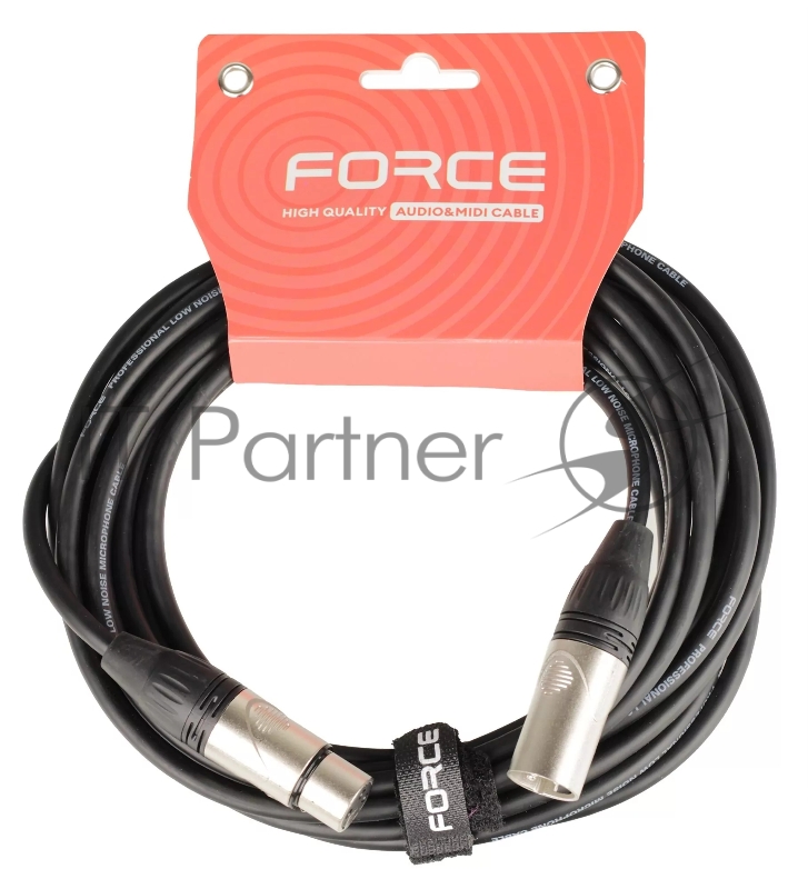 Кабель микрофонный FORCE FMC-05/6XLR (M) - XLR (F), высококачественный балансный, малошумящий с проводниками из безкислородной меди OFC, диаметр 6 мм, профессиональные металлические разъемы, длина 3 м, цвет черный
