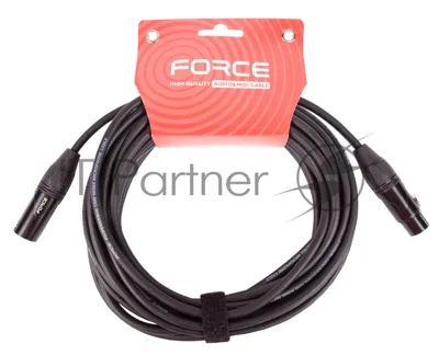 Кабель микрофонный FORCE FMC-06/9XLR (M) - XLR (F), высококачественный балансный, малошумящий с проводниками из безкислородной меди OFC, диаметр 6 мм, черные профессиональные металлические разъемы, длина 9 м, цвет черный
