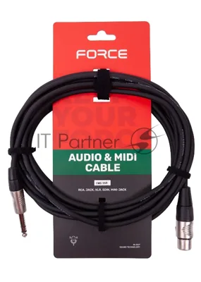 Кабель микрофонный FORCE FMC-15/61/4" TRS (M) - XLR (F), высококачественный балансный, малошумящий с проводниками из безкислородной меди OFC, диаметр 6 мм, профессиональные металлические разъемы Rean, длина 6 м, цвет черный