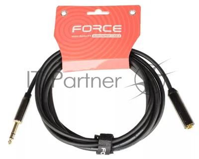Кабель аудио FORCE FLC-04/31/4" TRS Jack (M) - 1/4" TRS Jack (F), высококачественный, может использоваться как удлинитель для наушников, диаметр 6 мм, металлические корпуса, позолоченные разъемы, длина 3 м