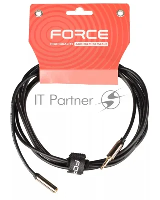 Кабель аудио FORCE FLC-05/31/8" TRS mini Jack (M) - 1/8" TRS mini Jack (F), высококачественный, может использоваться как удлинитель для наушников, металлические корпуса, позолоченные разъемы, длина 3 м
