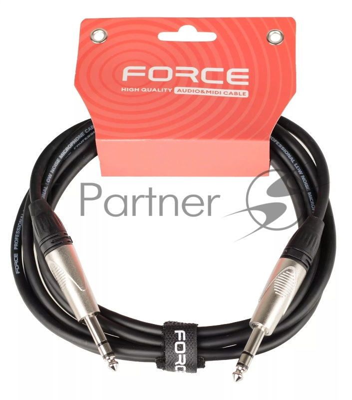Кабель аудио FORCE FLC-101/31/4" TRS Jack - 1/4" TRS Jack, высококачественный стерео, используется для балансного подключения студийных мониторов, диаметр 6 мм, профессиональные металлические разъемы, длина 3 м