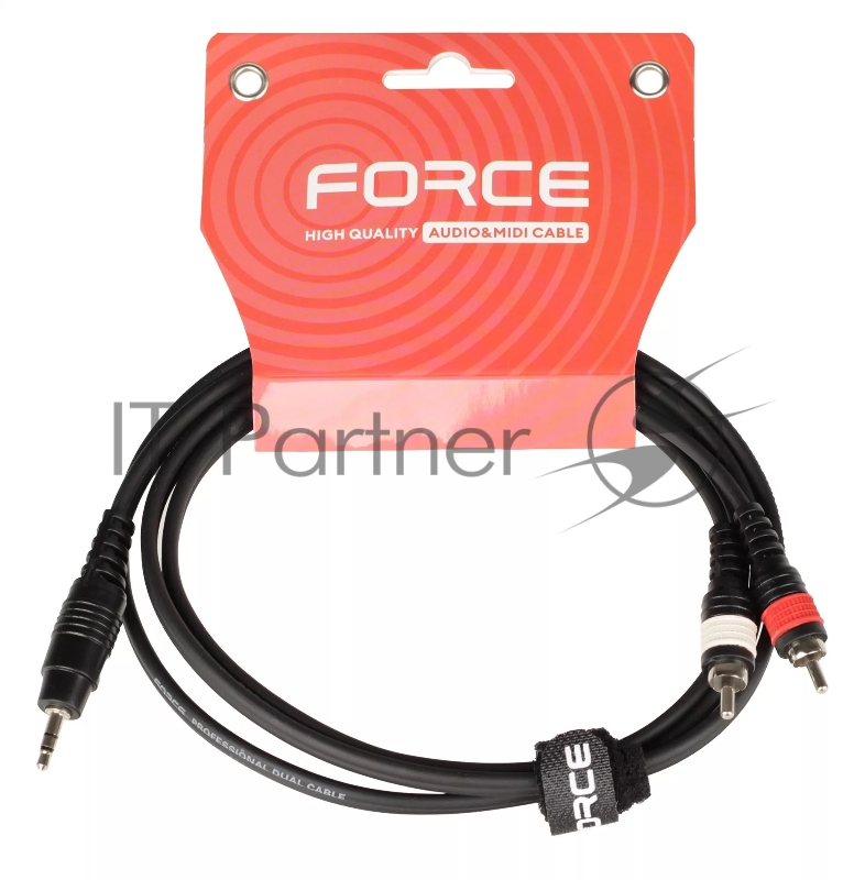 Кабель аудио FORCE FLC-10/1.51/8" TRS mini Jack - 2xRCA, высококачественный стерео, используется для подключения смартфонов к микшерам и аудио интерфейсам, длина 1,5 м