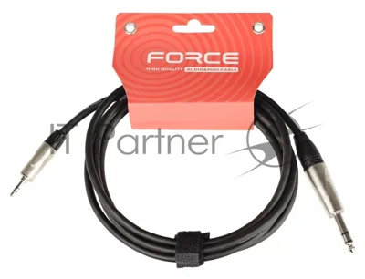Кабель аудио FORCE FLC-150/21/4" TRS Jack - 1/8" TRS mini Jack, высококачественный стерео, используется для коммутации звукового оборудования, диаметр 6 мм, профессиональные металлические разъемы, длина 2 м