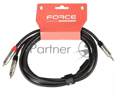 Кабель аудио FORCE FLC-18/31/8" TRS mini Jack - 2xRCA, высококачественный стерео, используется для подключения смартфонов к профессиональным аудио устройствам, диаметр 6 мм, профессиональные металлические разъемы, длина 3 м