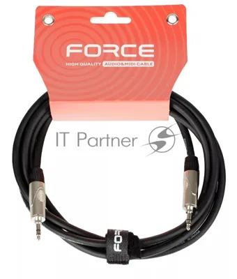 Кабель аудио FORCE FLC-160/21/8" TRS mini Jack - 1/8" TRS mini Jack, высококачественный стерео, используется для коммутации звукового оборудования, диаметр 6 мм, профессиональные металлические разъемы Rean, длина 2 м