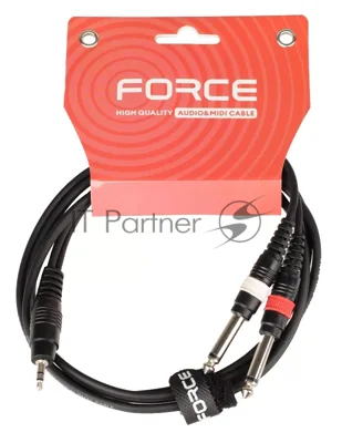 Кабель аудио FORCE FLC-38/1.51/8" TRS mini Jack - 2x1/4" TS Jack, стерео, используется для подключения смартфона к микшеру и аудио интерфейсу, диаметр 4,8 мм, длина 1,5 м