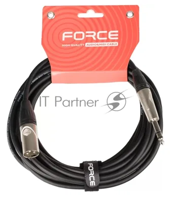 Кабель аудио FORCE FMC-07/61/4" TRS (M) - XLR (M), высококачественный балансный, малошумящий с проводниками из безкислородной меди OFC, диаметр 6 мм, профессиональные металлические разъемы, длина 6 м, цвет черный