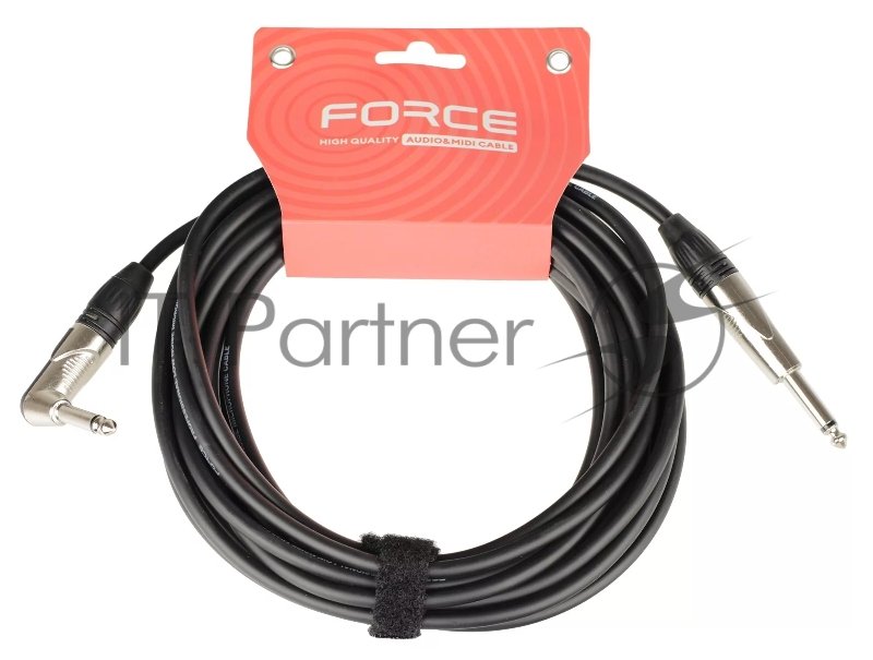 Кабель гитарный FORCE FGC-09/6L1/4" TS Jack - 1/4" TS Jack угловой, высококачественный, малошумящий с проводниками из безкислородной меди OFC, диаметр 6 мм, профессиональные металлические разъемы, длина 6 м