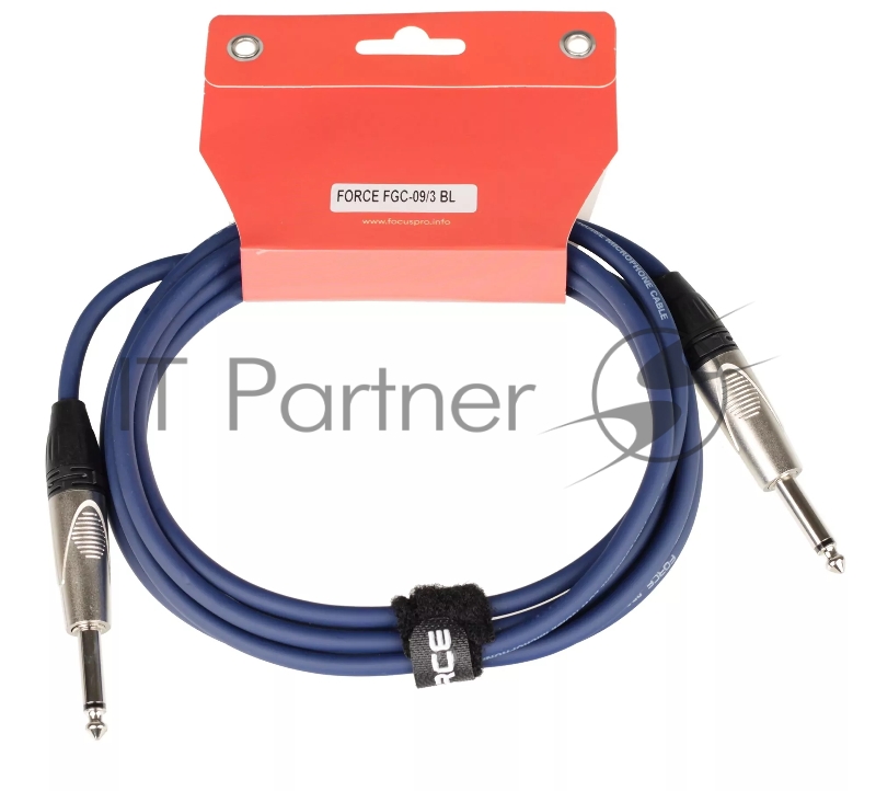 Кабель гитарный FORCE FGC-09/3 BL1/4" TS Jack - 1/4" TS Jack, высококачественный, малошумящий с проводниками из безкислородной меди OFC, диаметр 6 мм, профессиональные металлические разъемы, длина 3 м, цвет синий