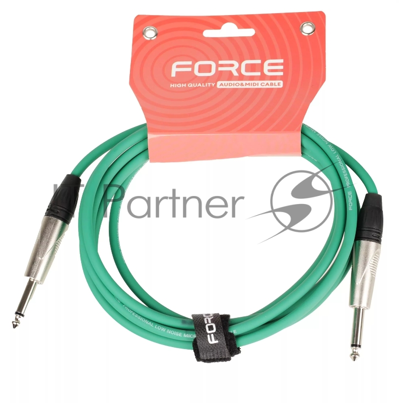 Кабель гитарный FORCE FGC-09/3 GR1/4" TS Jack - 1/4" TS Jack, высококачественный, малошумящий с проводниками из безкислородной меди OFC, диаметр 6 мм, профессиональные металлические разъемы, длина 3 м, цвет зеленый