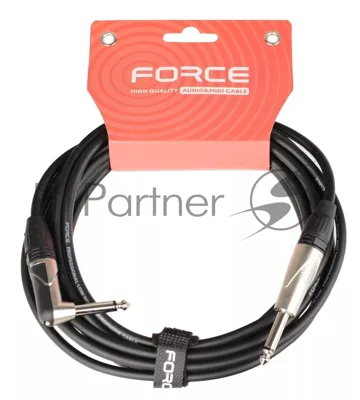 Кабель гитарный FORCE FGC-09/4.5L1/4" TS Jack - 1/4" TS Jack угловой, высококачественный, малошумящий с проводниками из безкислородной меди OFC, диаметр 6 мм, профессиональные металлические разъемы, длина 4,5 м