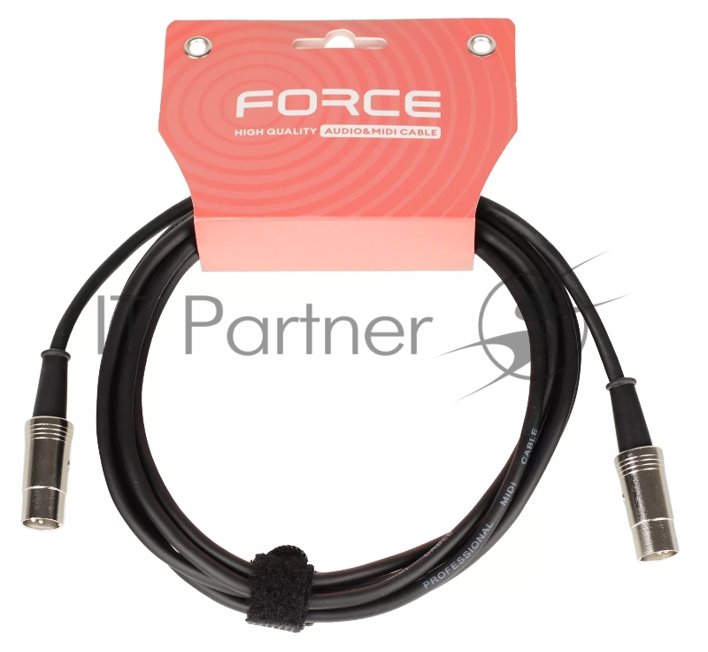 Кабель MIDI FORCE MCC-02/3MIDI DIN 5-pin - MIDI DIN 5-pin, высококачественный, диаметр 6 мм, для подключения синтезаторов, звуковых модулей и др. оборудования, профессиональные металлические разъемы, длина 3 м, черный